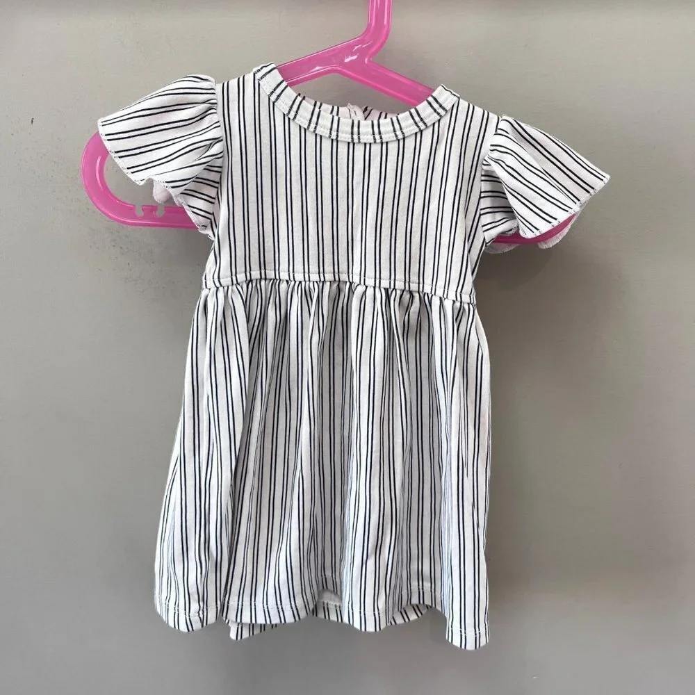Kate Quinn Organics Navy and White Striped‎ Flutter Sleeve Dress- Size 12-18m